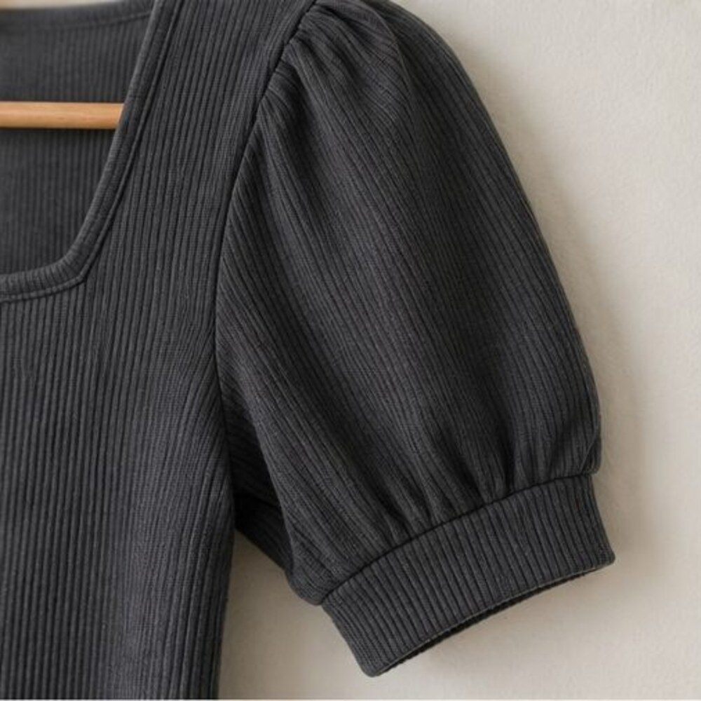 Charcoal Ribbed Square Neck Top - Picture 5 of 6